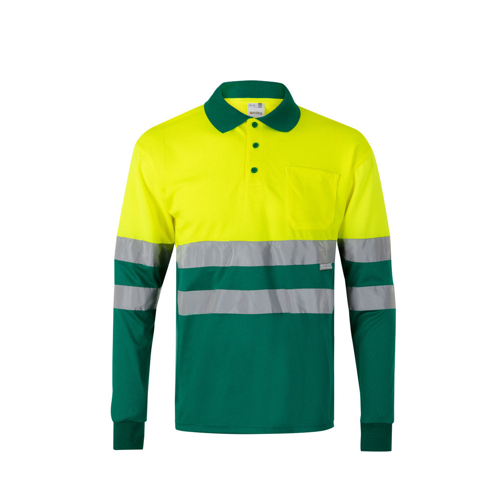 Vl Vulcan Large. Two-Tone Bird-Eye Polo Shirt (160G/M²) With Long Sleeves, In Polyester (100%)