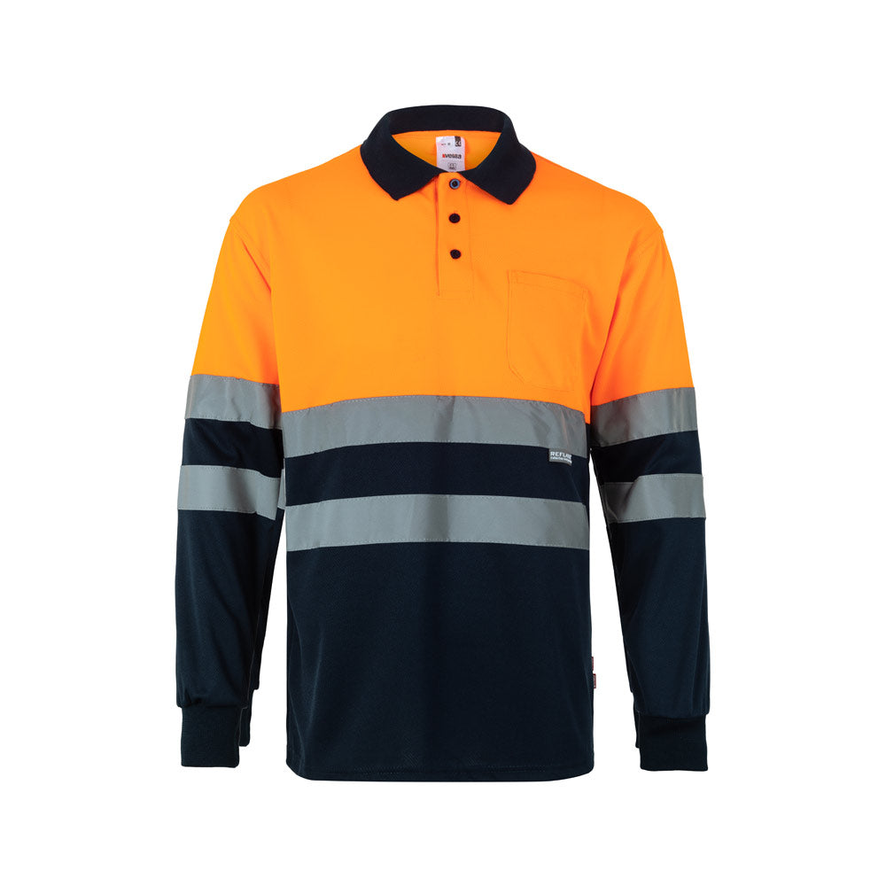Vl Vulcan Large. Two-Tone Bird-Eye Polo Shirt (160G/M²) With Long Sleeves, In Polyester (100%)