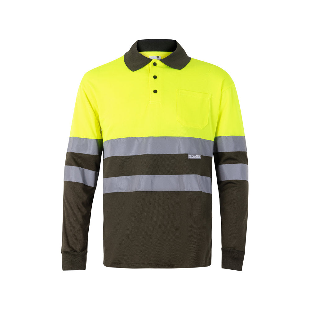 Vl Vulcan Large. Two-Tone Bird-Eye Polo Shirt (160G/M²) With Long Sleeves, In Polyester (100%)