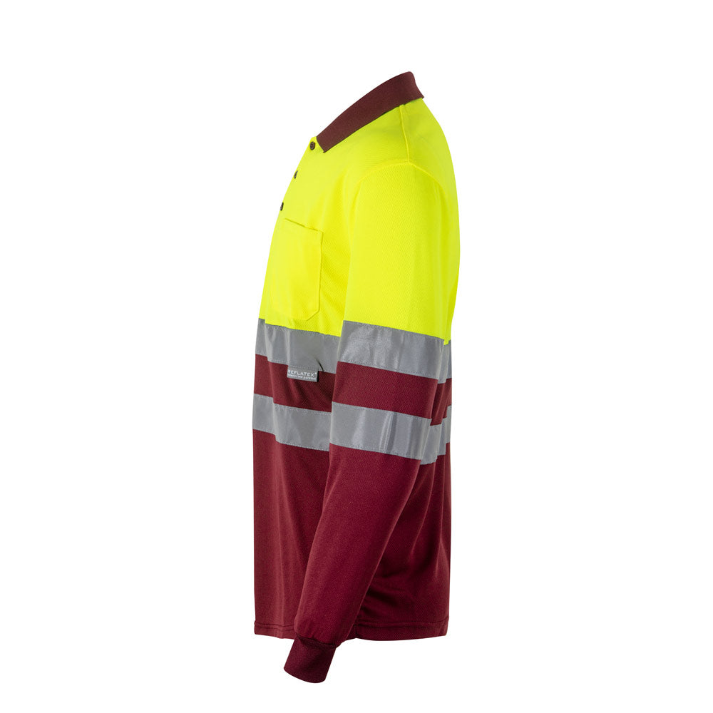 Vl Vulcan Large. Two-Tone Bird-Eye Polo Shirt (160G/M²) With Long Sleeves, In Polyester (100%)