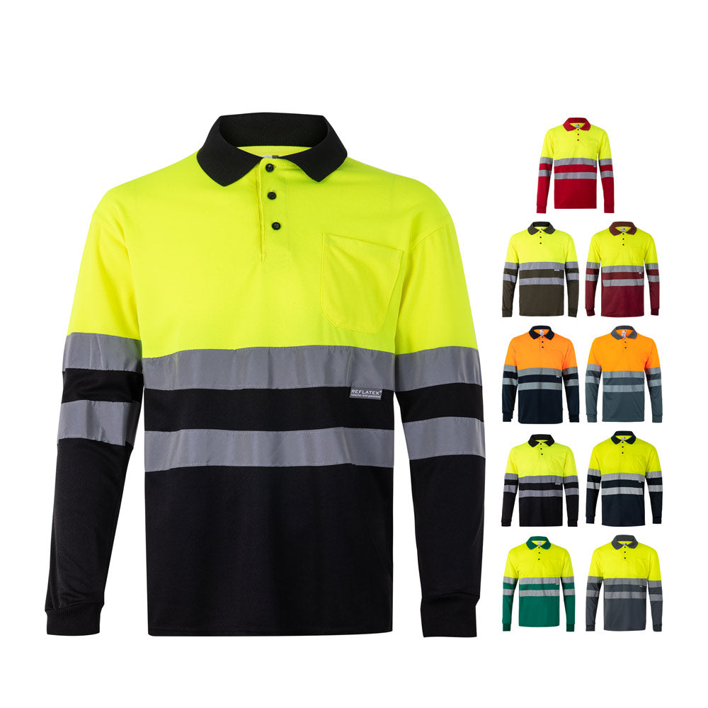 Vl Vulcan Large. Two-Tone Bird-Eye Polo Shirt (160G/M²) With Long Sleeves, In Polyester (100%)