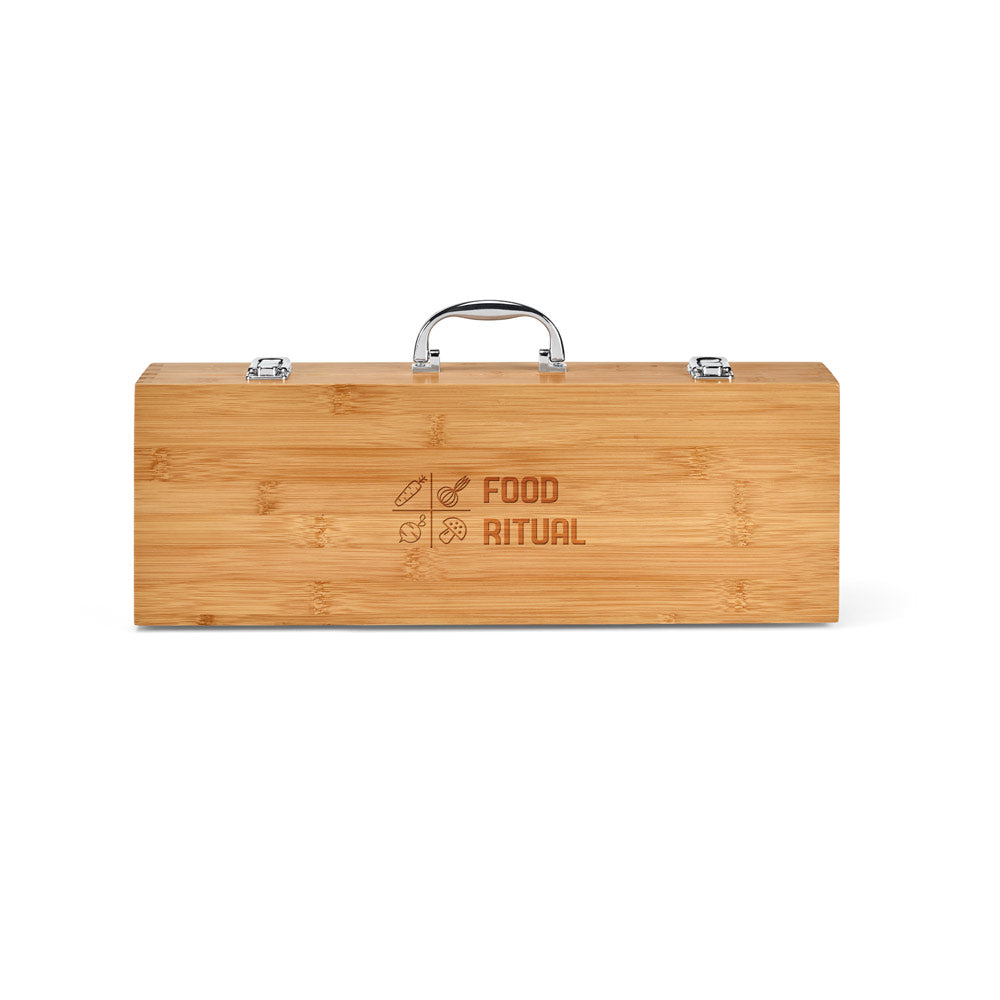 Kabsa. Set Of Barbecue Utensils In Bamboo Box