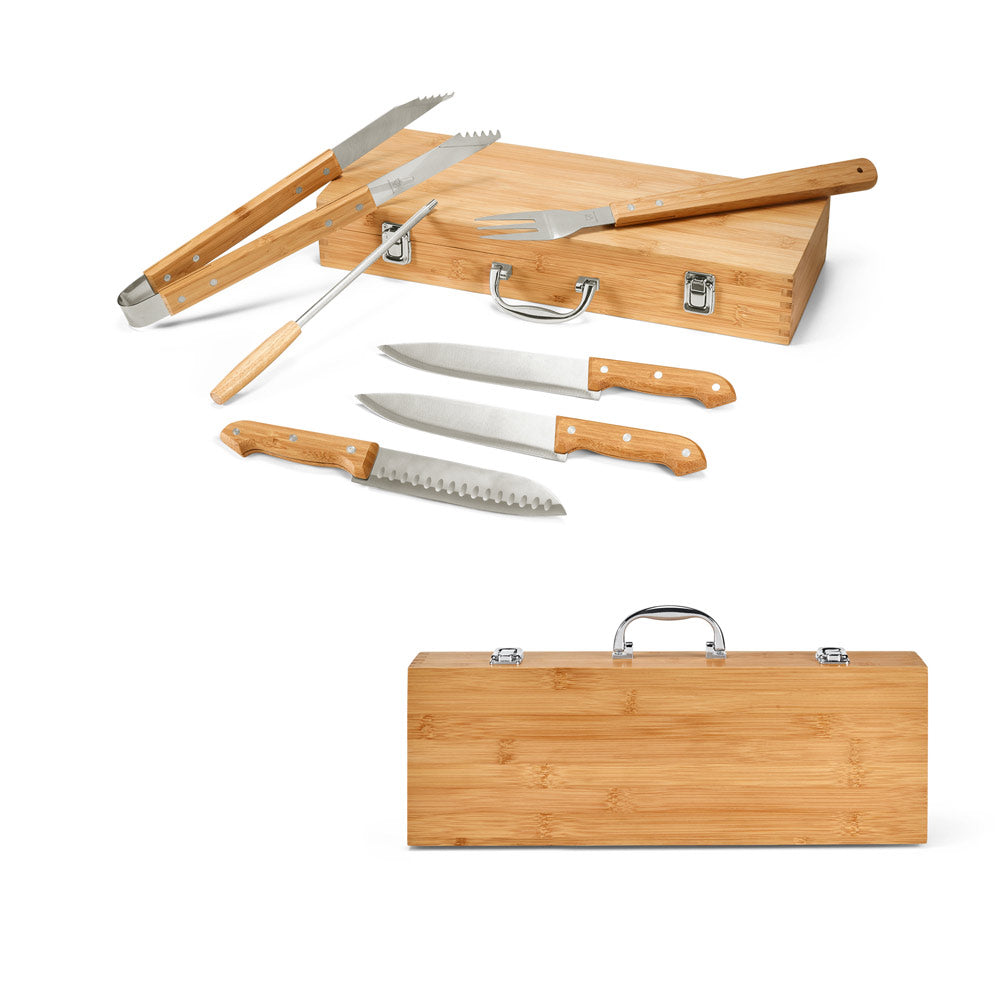 Kabsa. Set Of Barbecue Utensils In Bamboo Box
