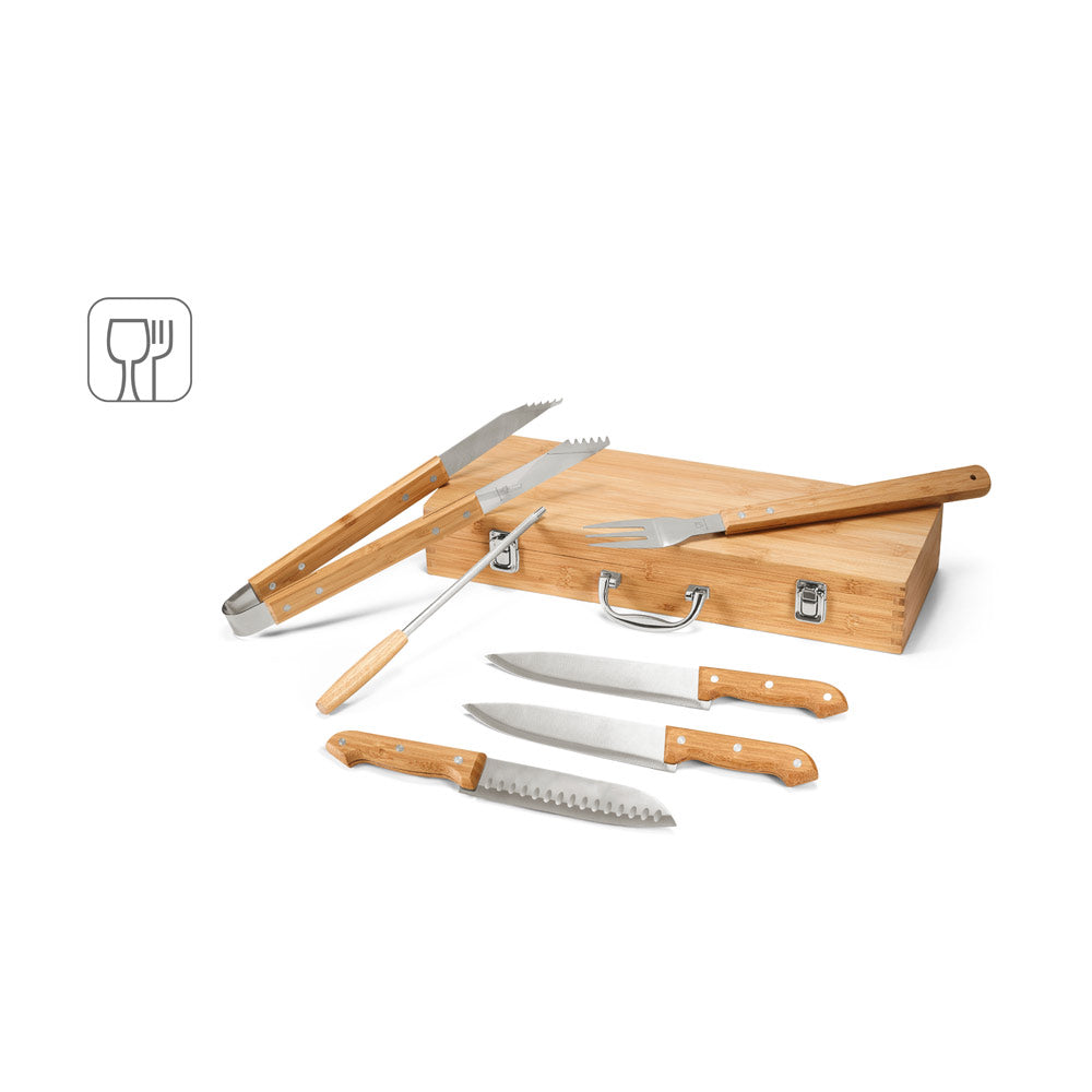 Kabsa. Set Of Barbecue Utensils In Bamboo Box