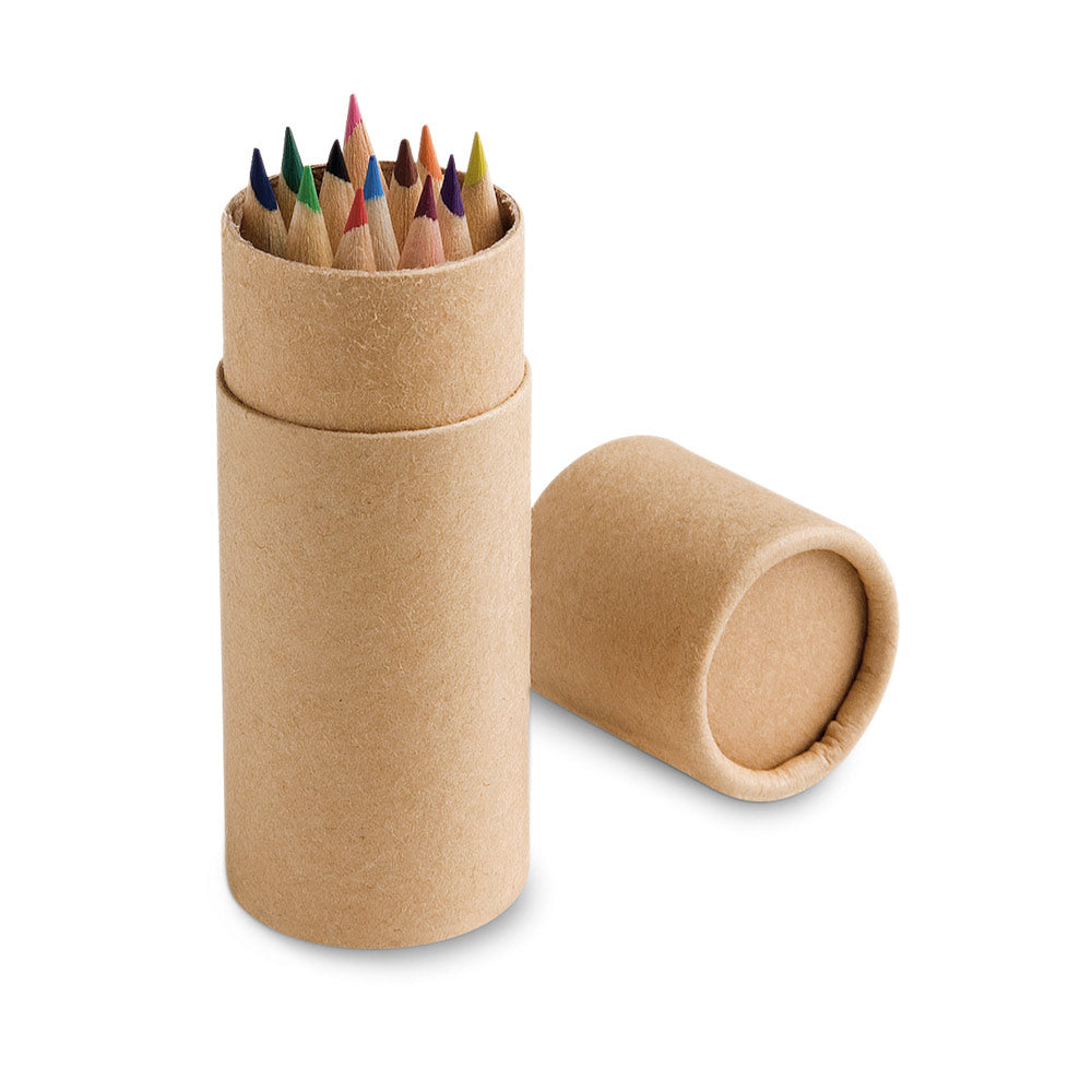 Cylinder. Pencil Box With 12 Coloured Pencils