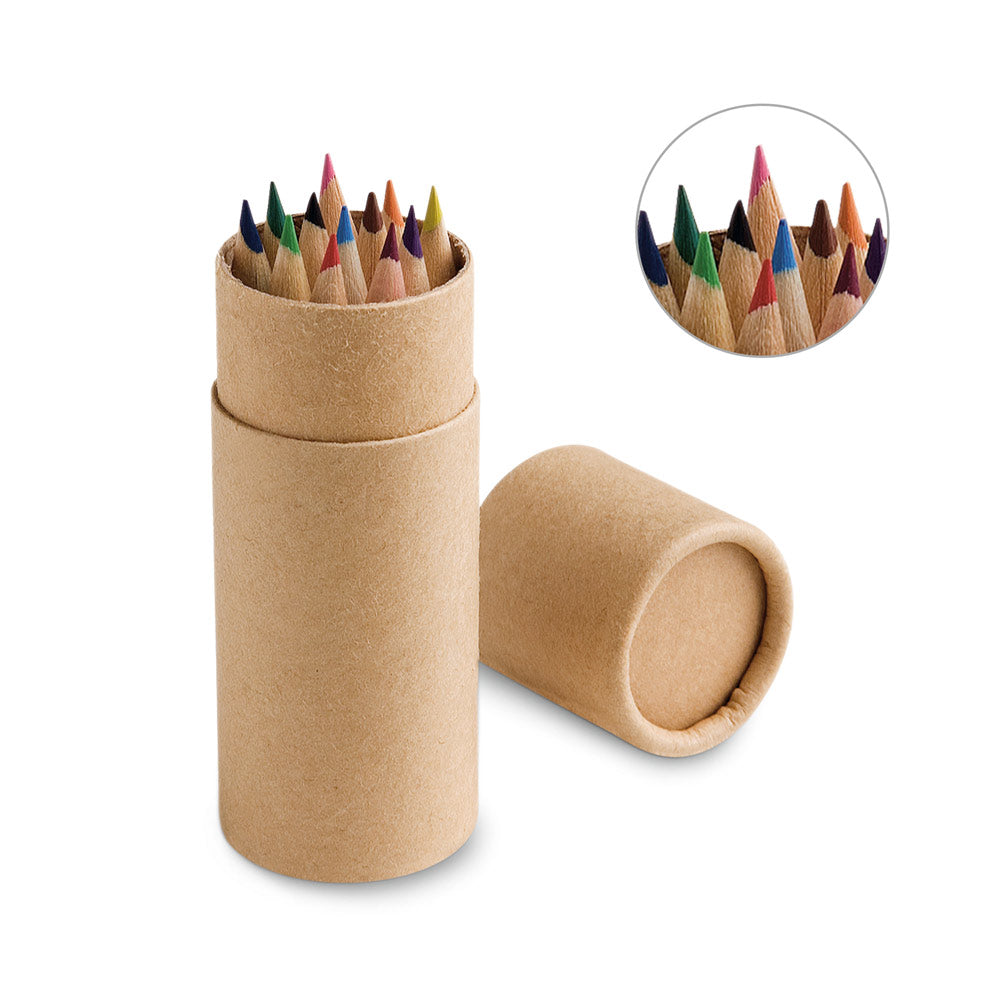 Cylinder. Pencil Box With 12 Coloured Pencils