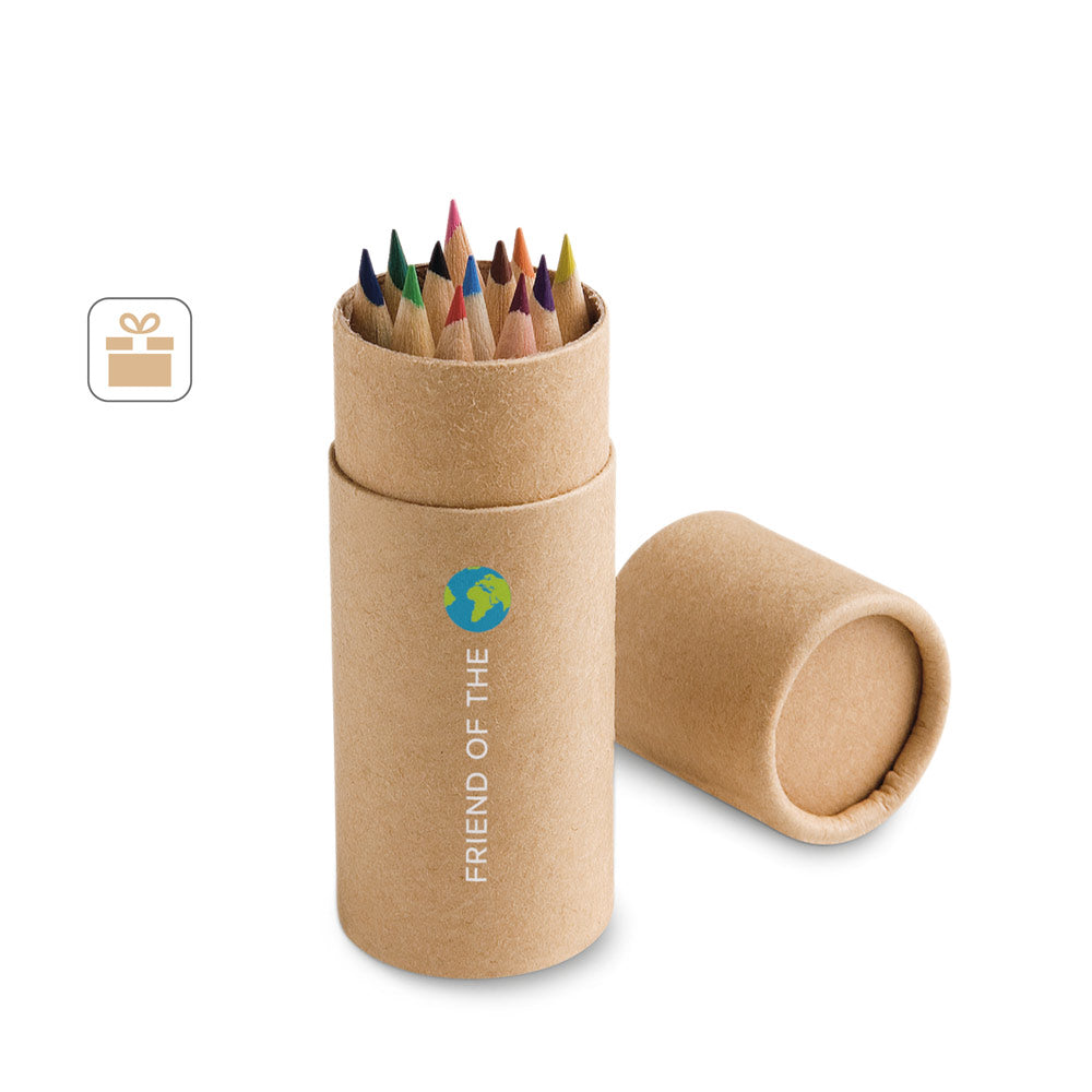 Cylinder. Pencil Box With 12 Coloured Pencils