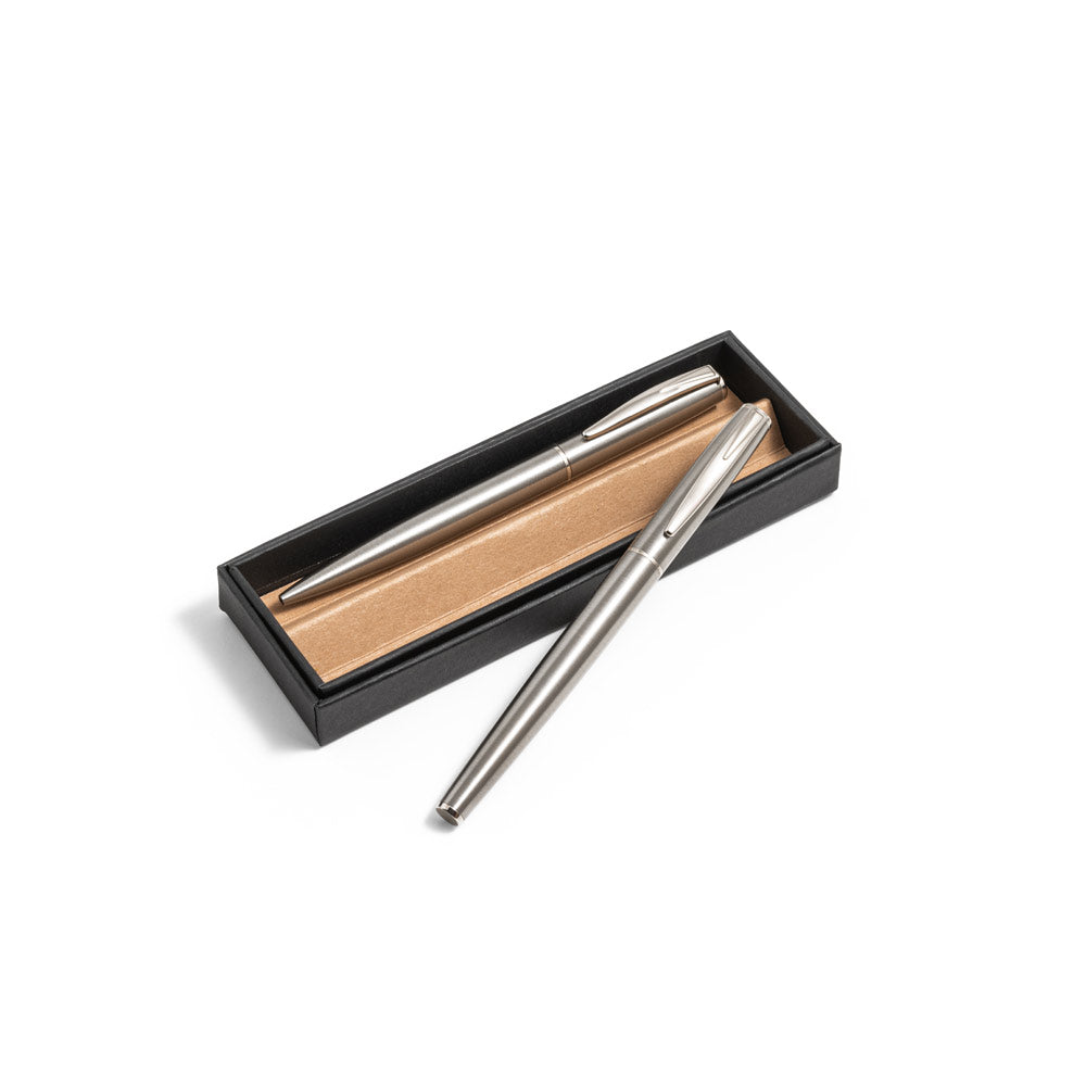 Ella. Roller And Ballpoint Pen Set With Stainless Steel Body (53% Rss) With Clip