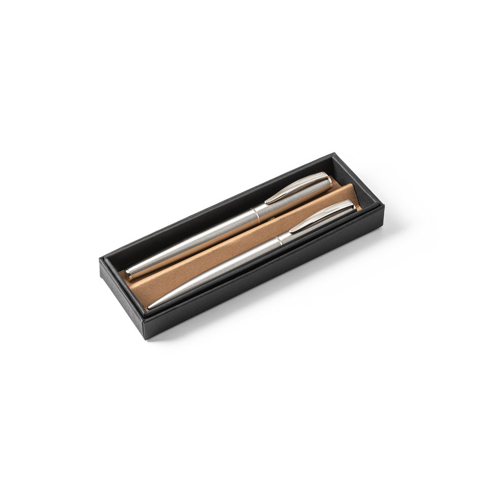 Ella. Roller And Ballpoint Pen Set With Stainless Steel Body (53% Rss) With Clip