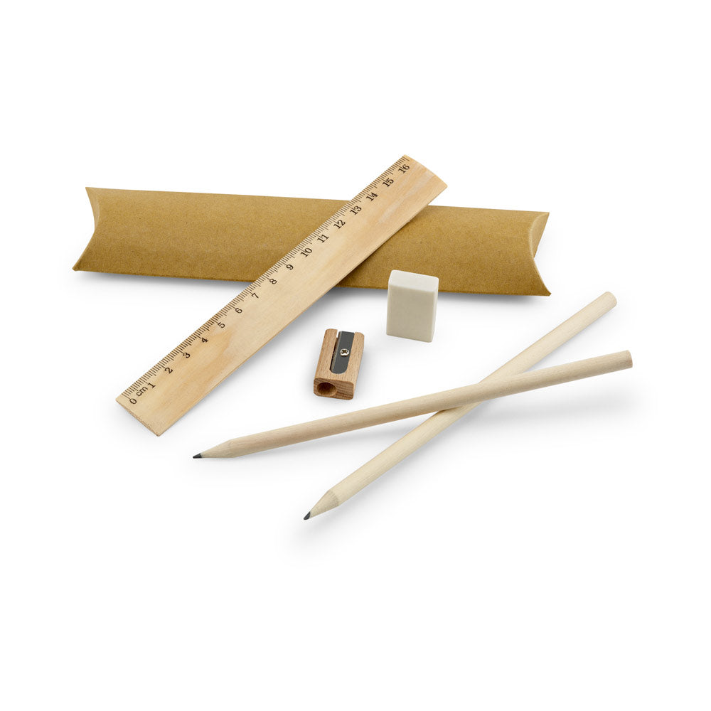 Rhombus. School Writing Set: Ruler, Pencil, Eraser And Sharpener