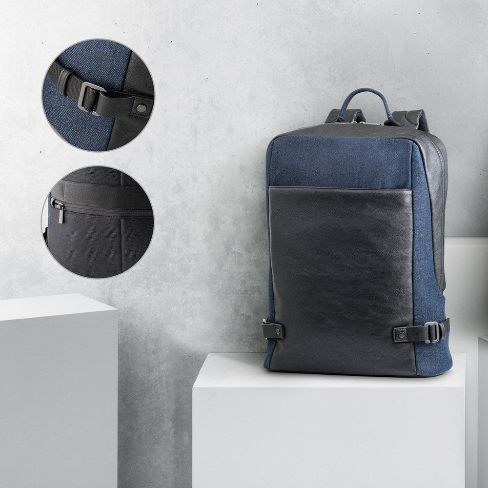 Divergent Backpack I. 15'6" Laptop Backpack In Denim And Pu