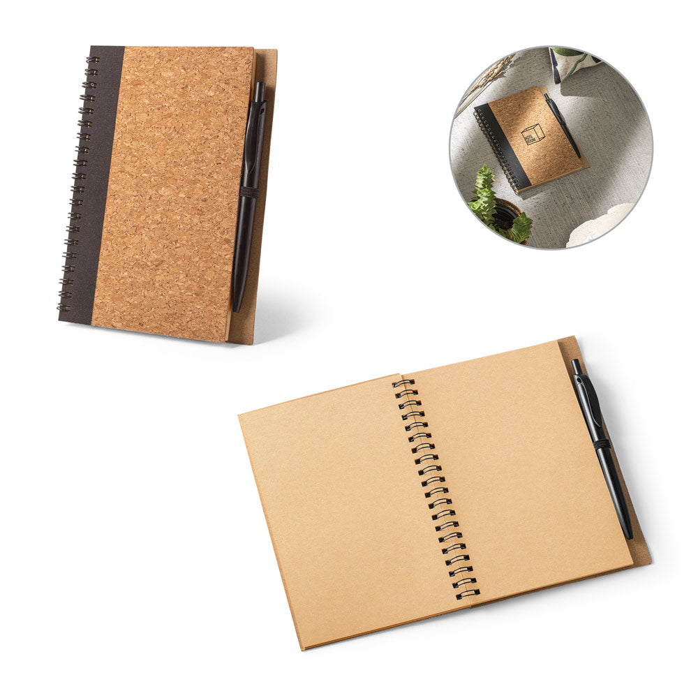 Vicente. B6 Notebook In Cork And Recycled Polyester (100% Rpet) With Ballpoint Pen