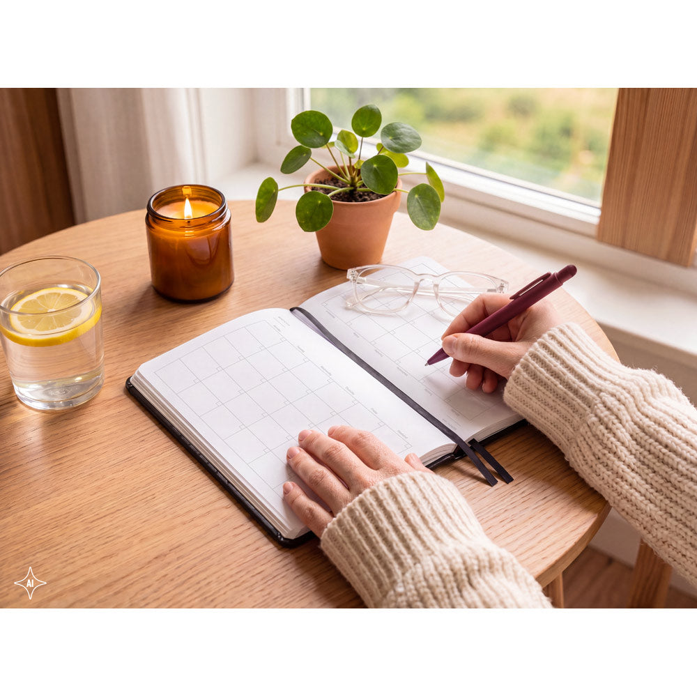 Heaney. Water-Based Pu Notebook With Integrated Monthly Planner And Lined Pages