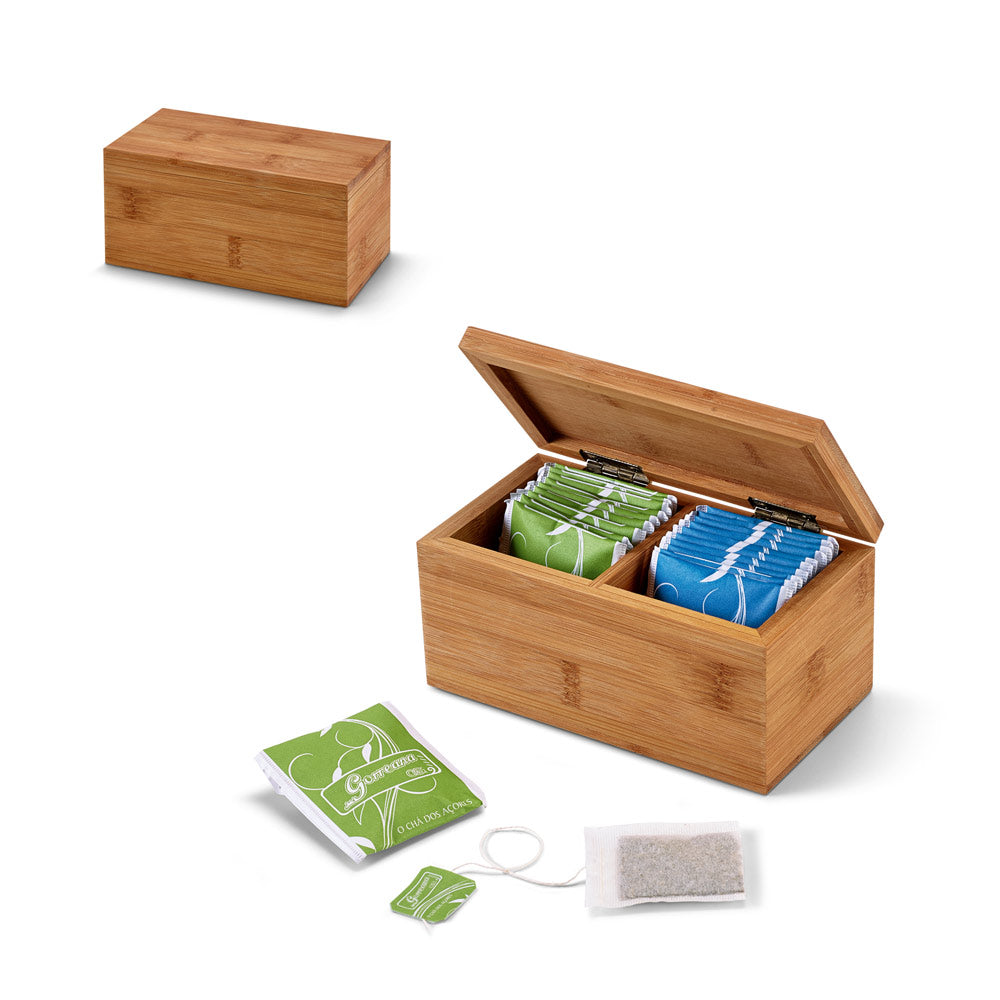 Burdock. Bamboo Tea Box With 2 Compartments And Magnet Closure