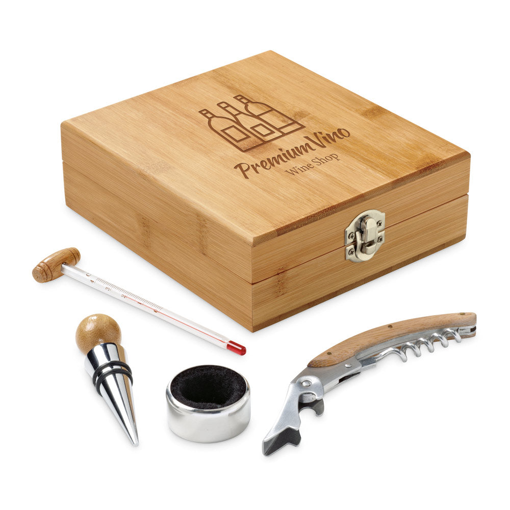 Cabernet. Wine Set In Bamboo, Stainless Steel, Glass And Abs