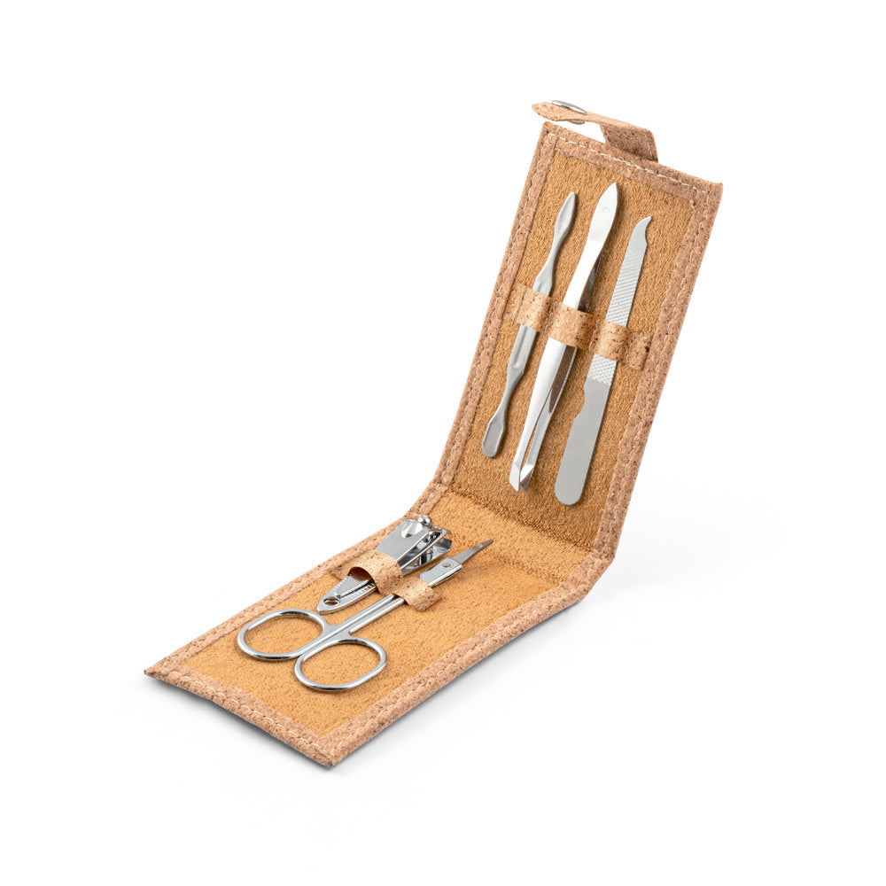Zena. Stainless Steel Manicure Set In Cork Pouch