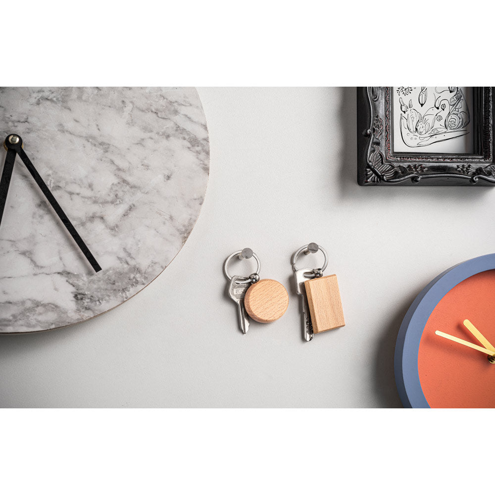 Stewie. Rectangular Keyring In Beech Wood