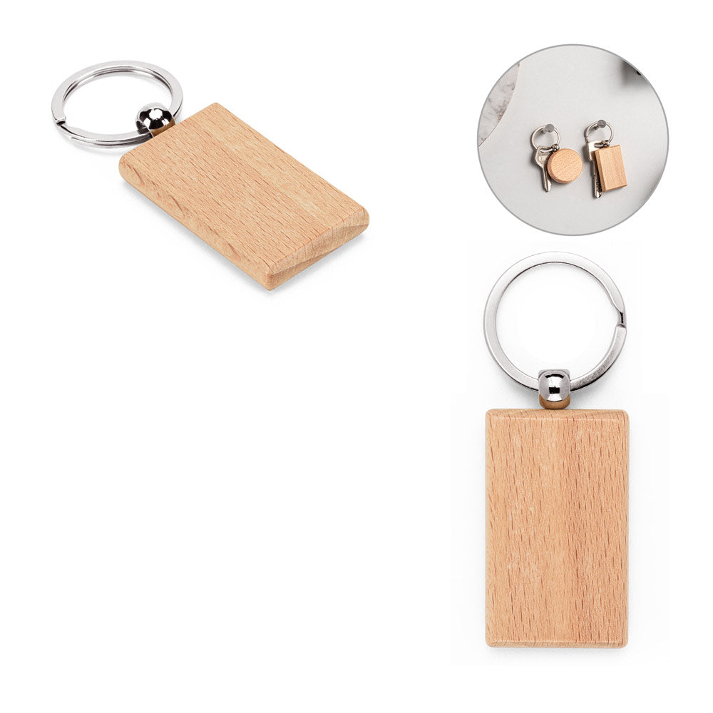 Stewie. Rectangular Keyring In Beech Wood