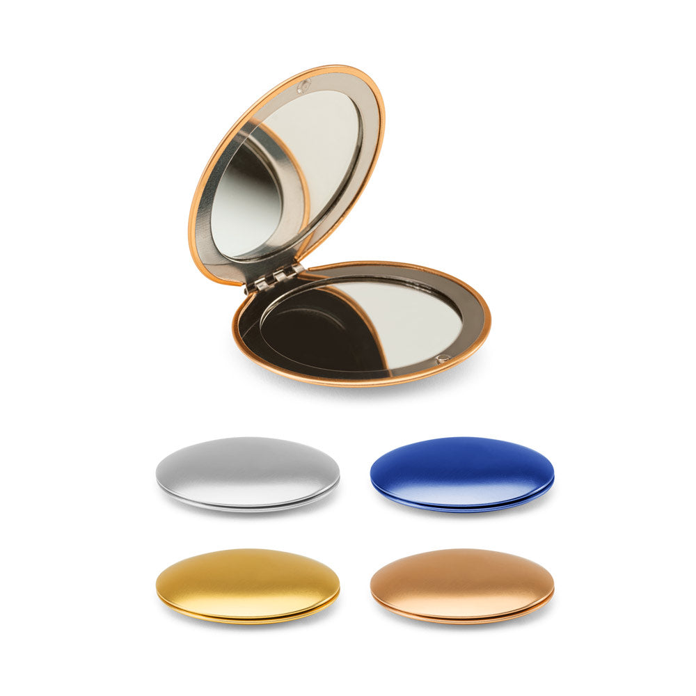 Kayla. Double-Sided Round Aluminum Mirror With Magnetic Closure