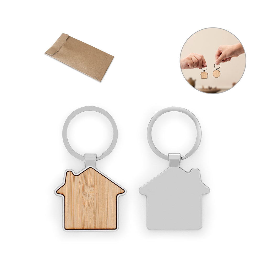 Gaston House. House-Shaped Iron Keychain In Zinc And Bamboo