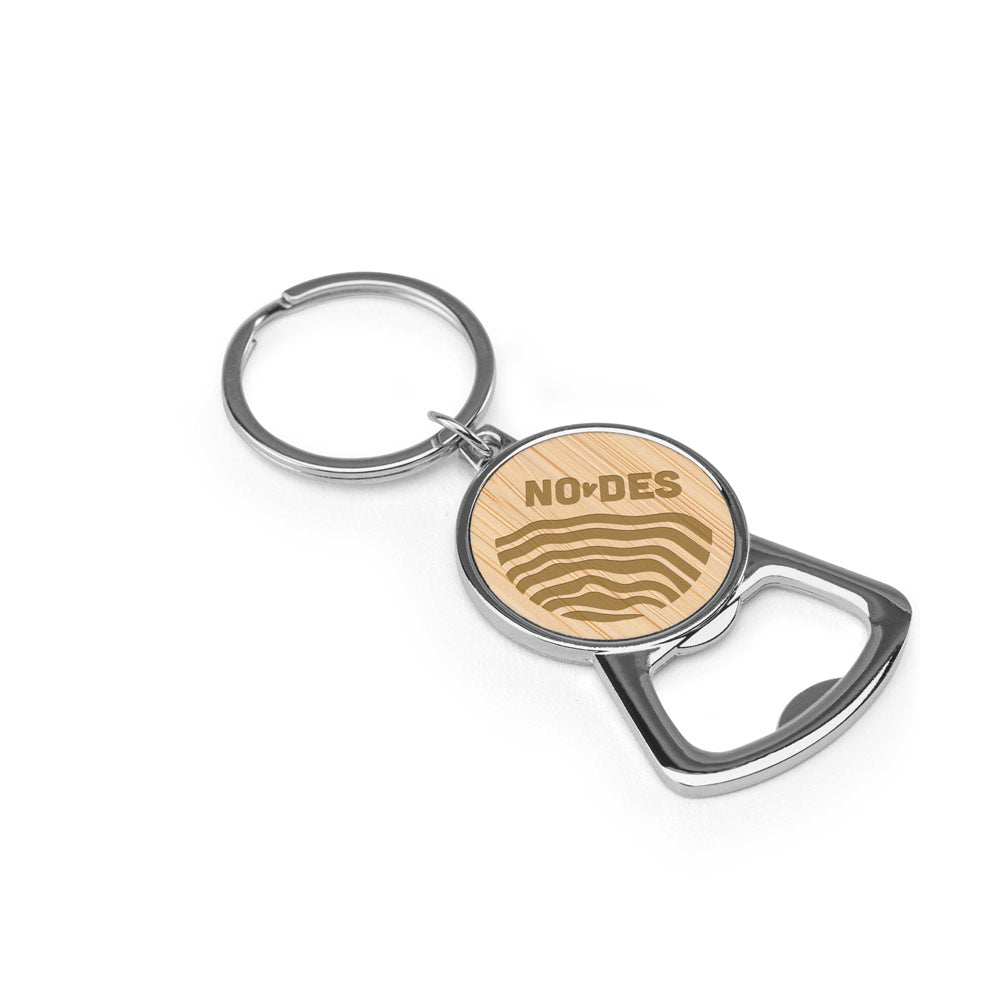 Meeko. Iron Keychain With A Round Shape In Zinc And Bamboo