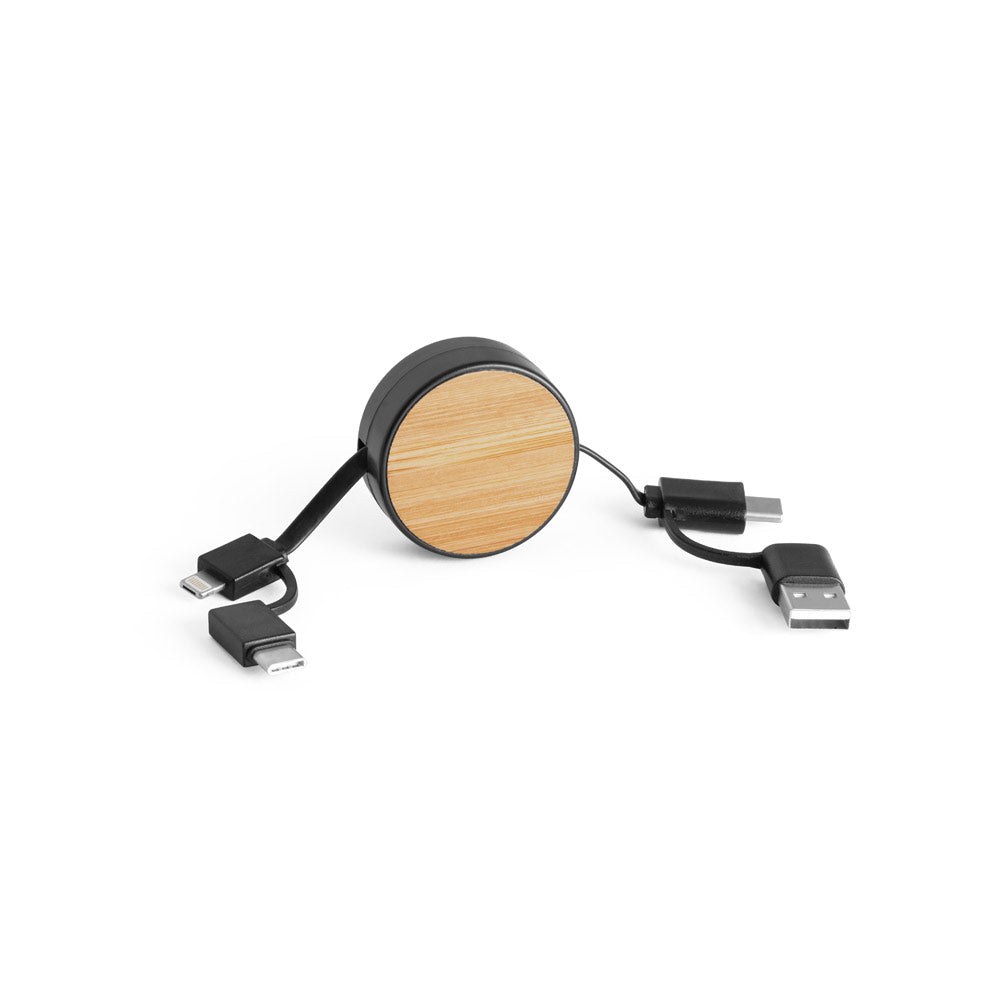 Rubins. 6-In-1 Retractable Usb Cable In Recycled Abs (100% Rabs) And Bamboo