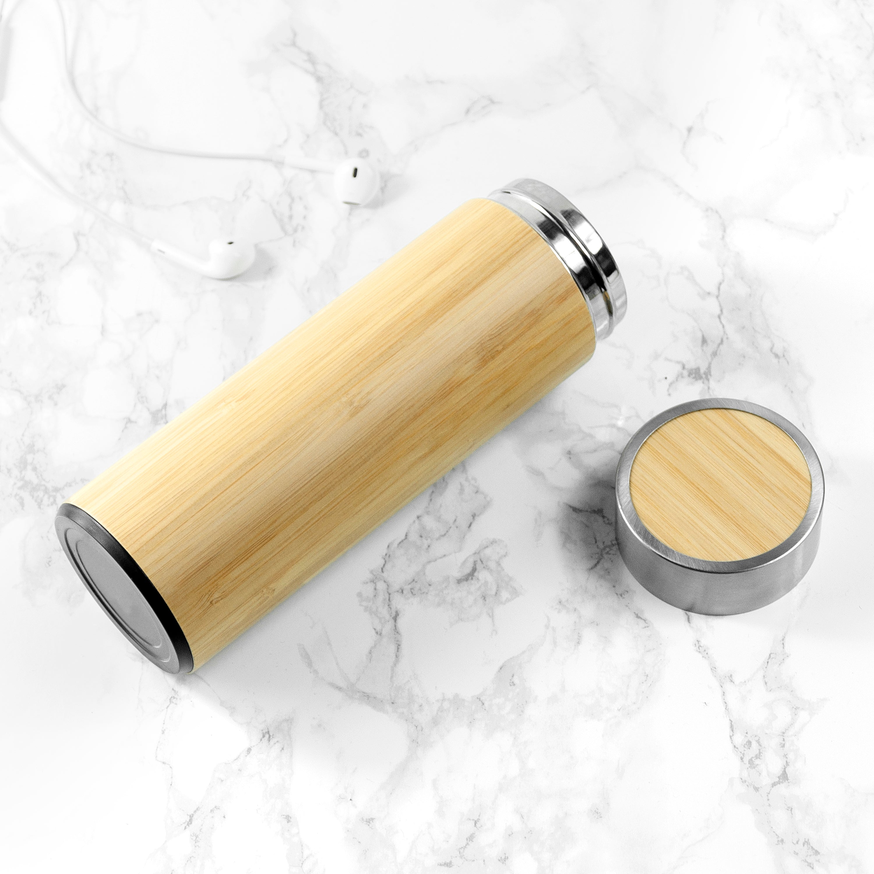 Double Walled Bamboo Vacuum Flask with Tea Strainer