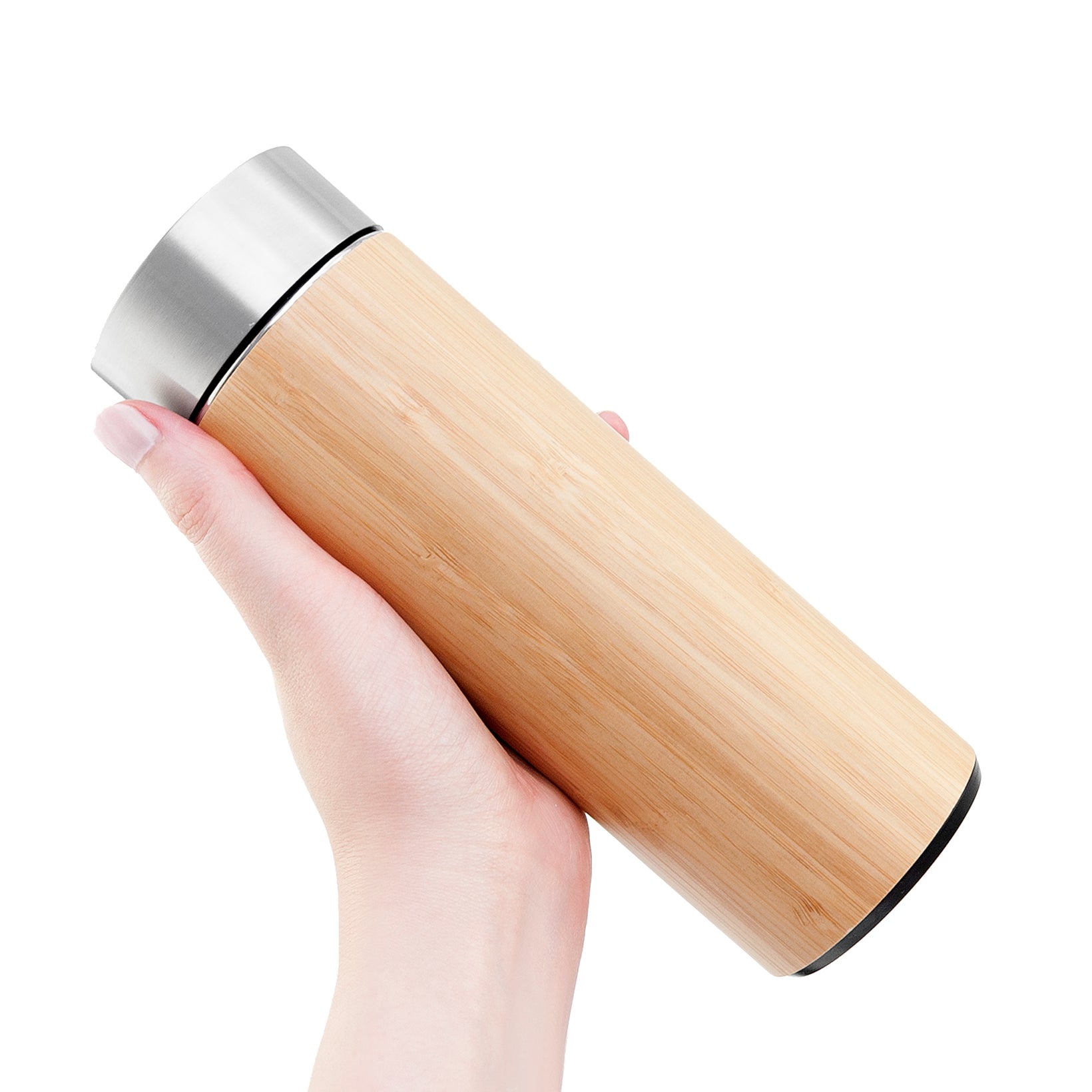 Double Walled Bamboo Vacuum Flask with Tea Strainer