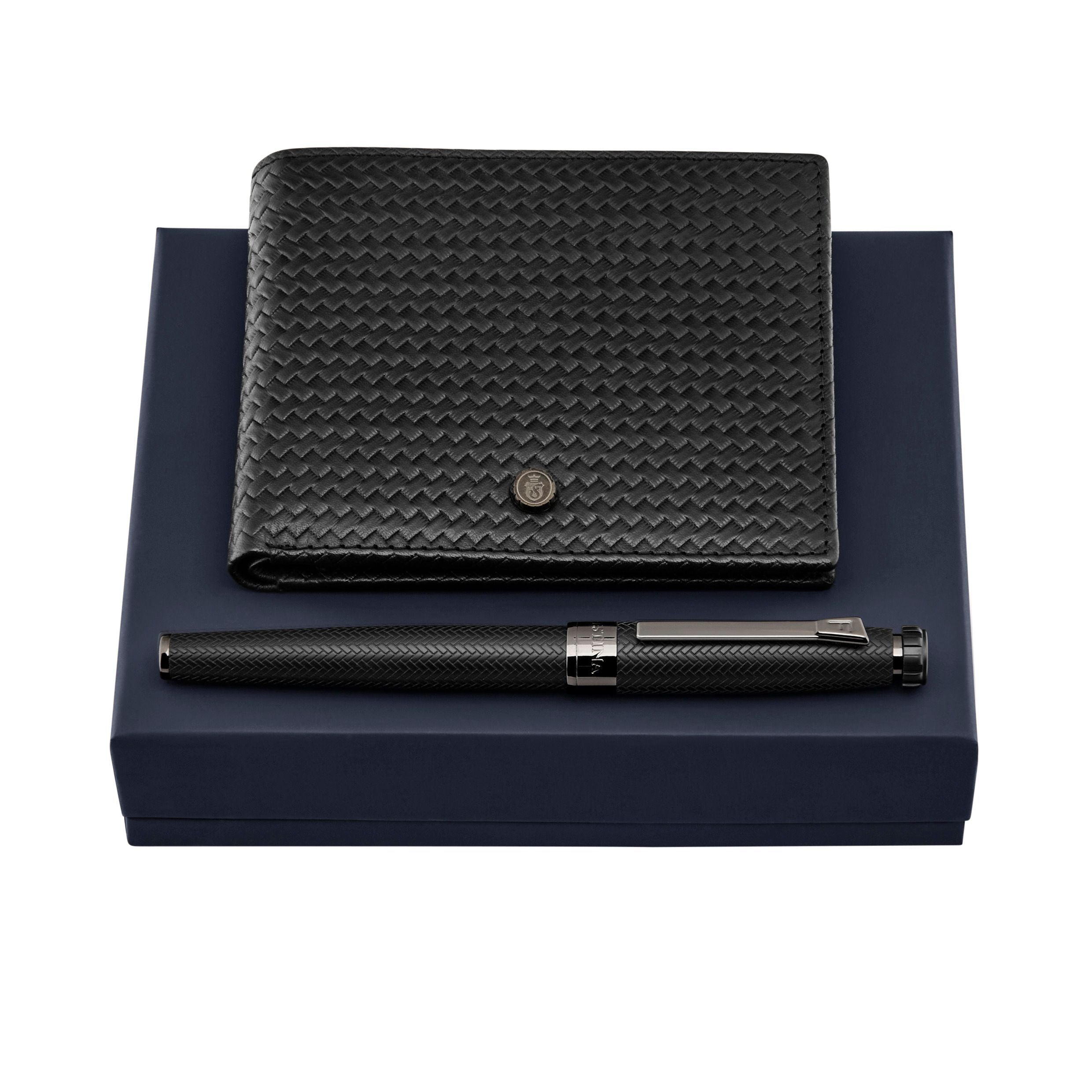 Set Interlace Black (Rollerball Pen & Wallet)