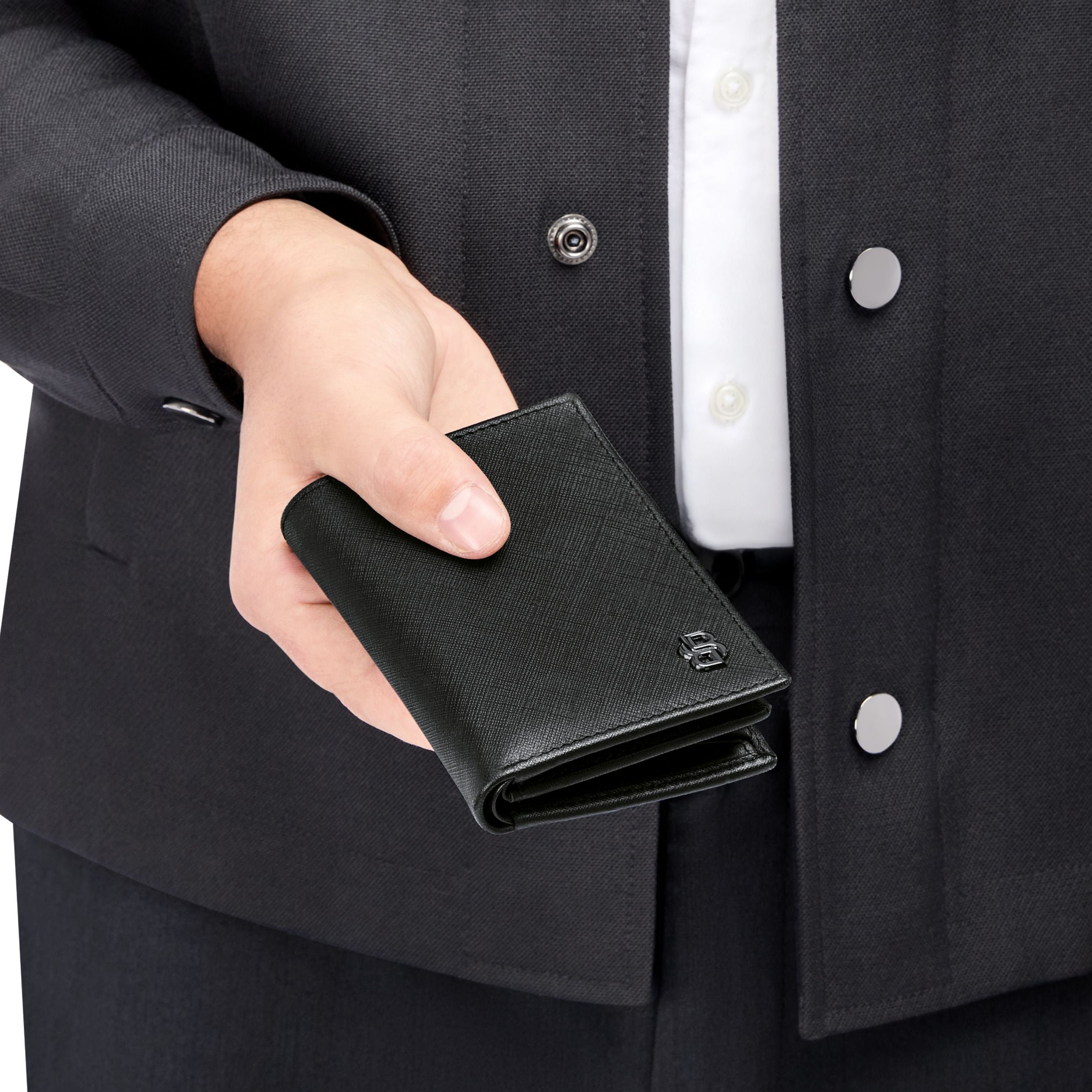 Card Holder With Flap And Money Pocket Double B Saffiano Black