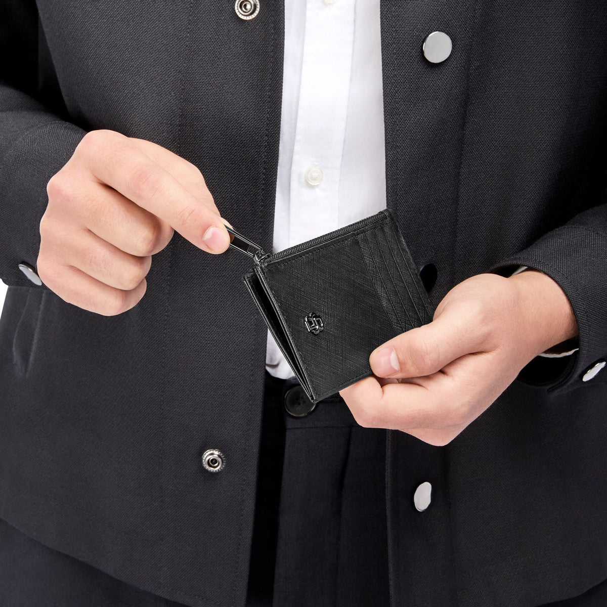 Card Holder Zip Double B Saffiano Black