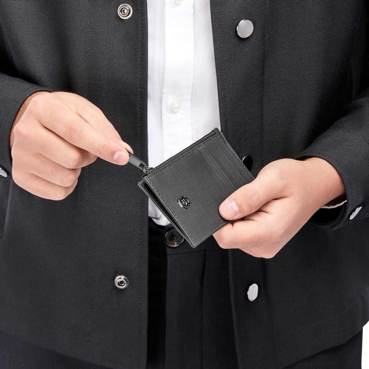 Card Holder Zip Double B Saffiano Black