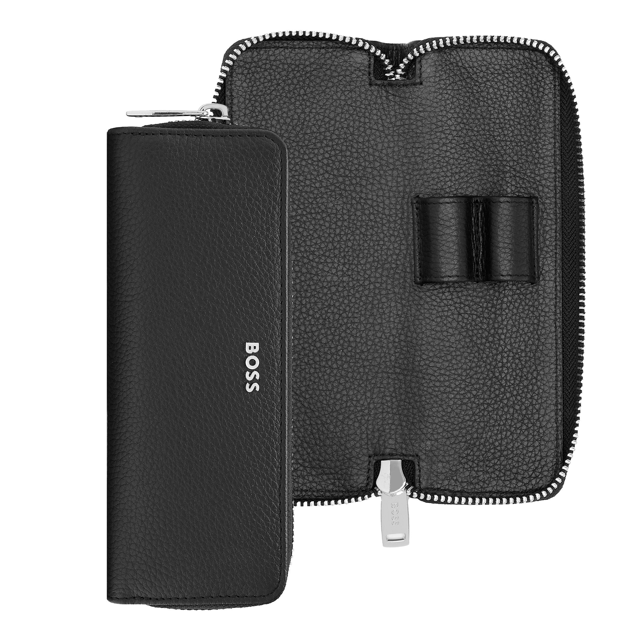 Zipped Double Pen Case Classic Grained Black