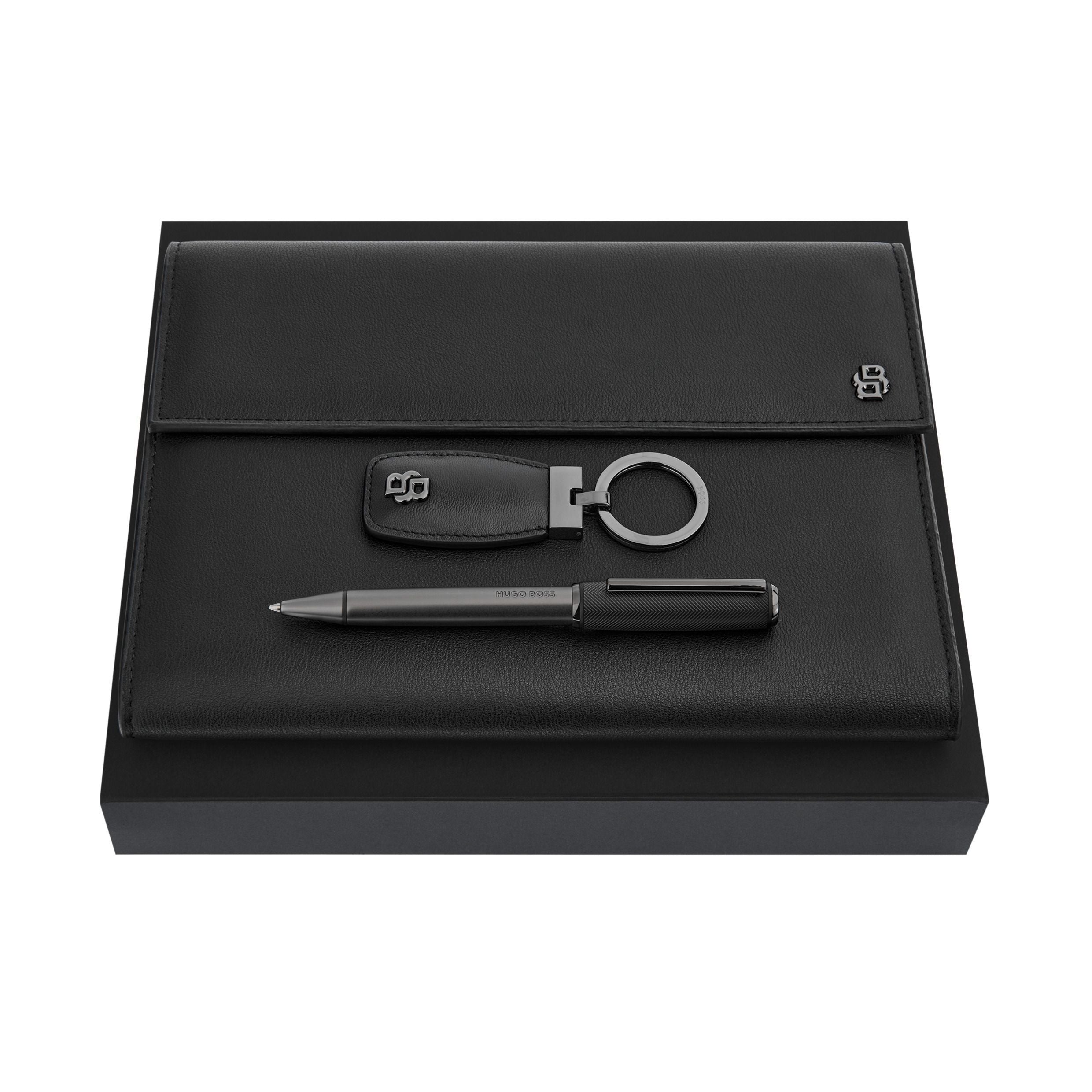 Set Hugo Boss Black & Gun (Ballpoint Pen, Folder A5 & Key Ring)