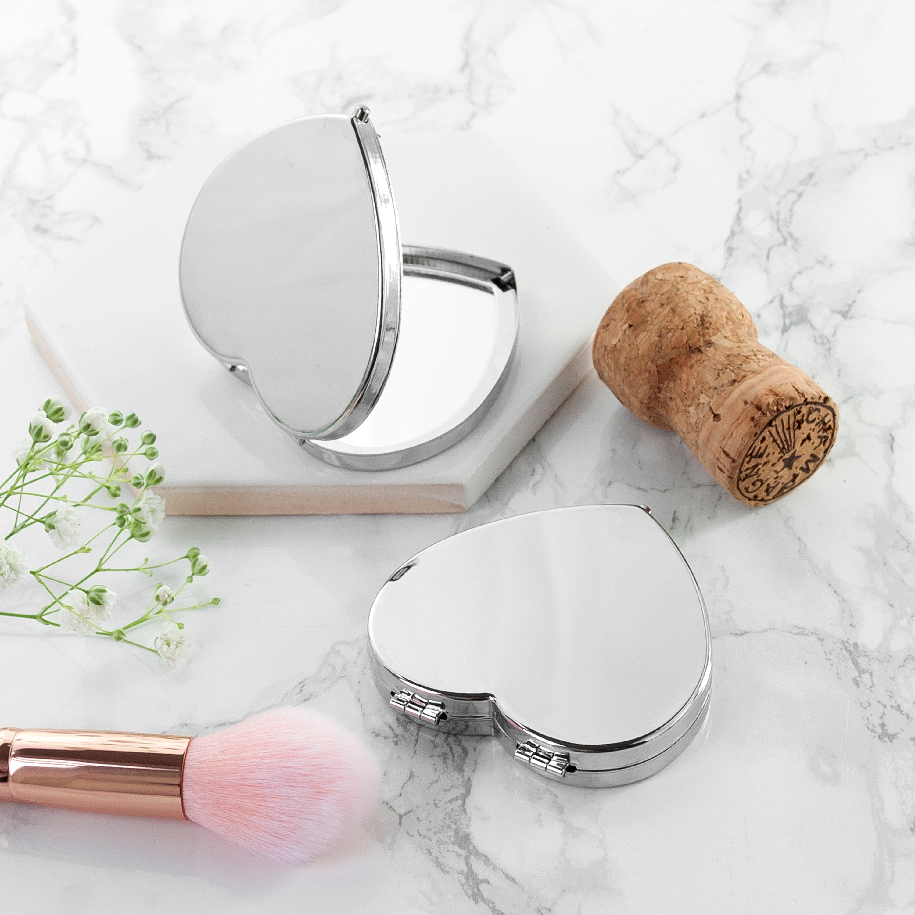 Silver Plated Heart Compact Mirror