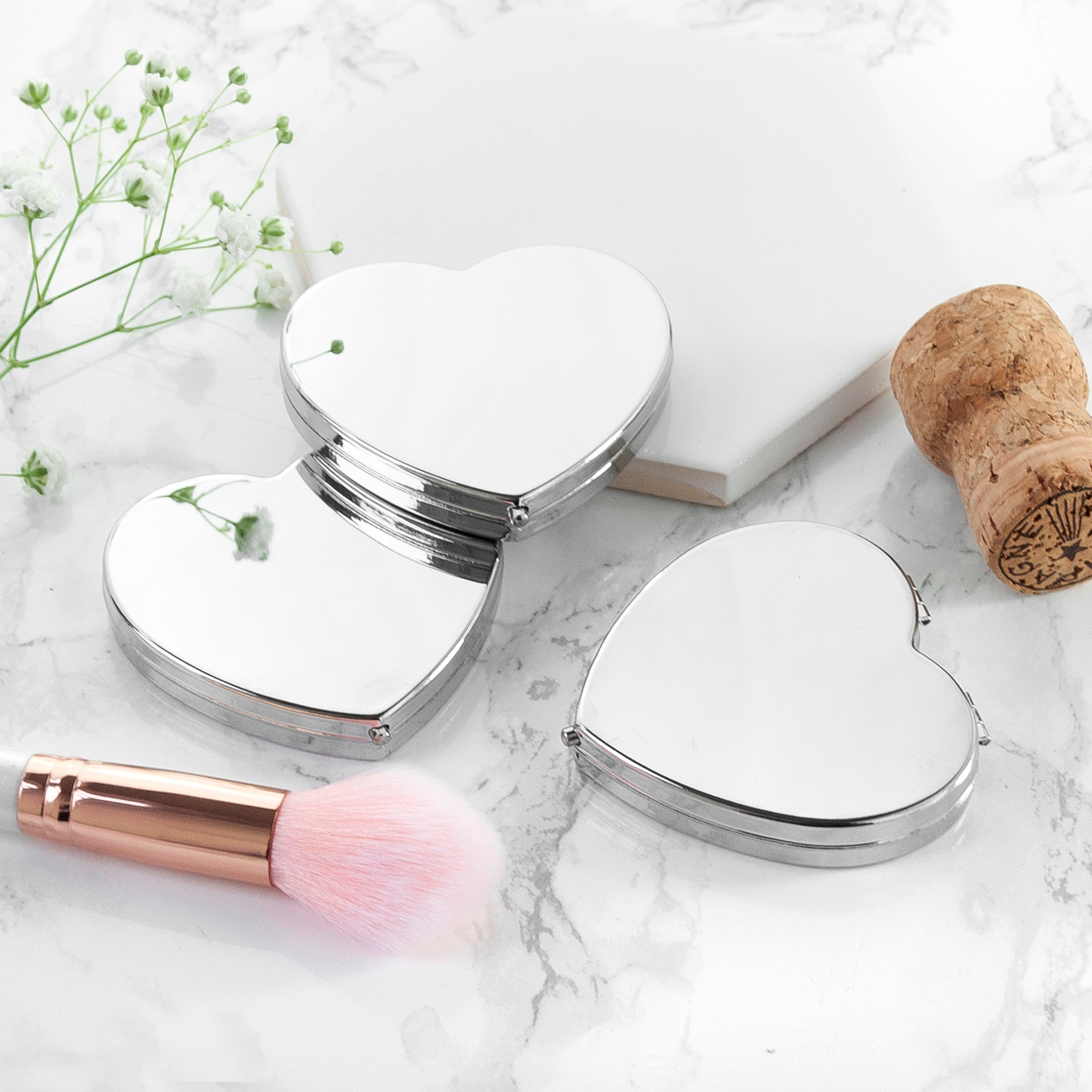 Silver Plated Heart Compact Mirror