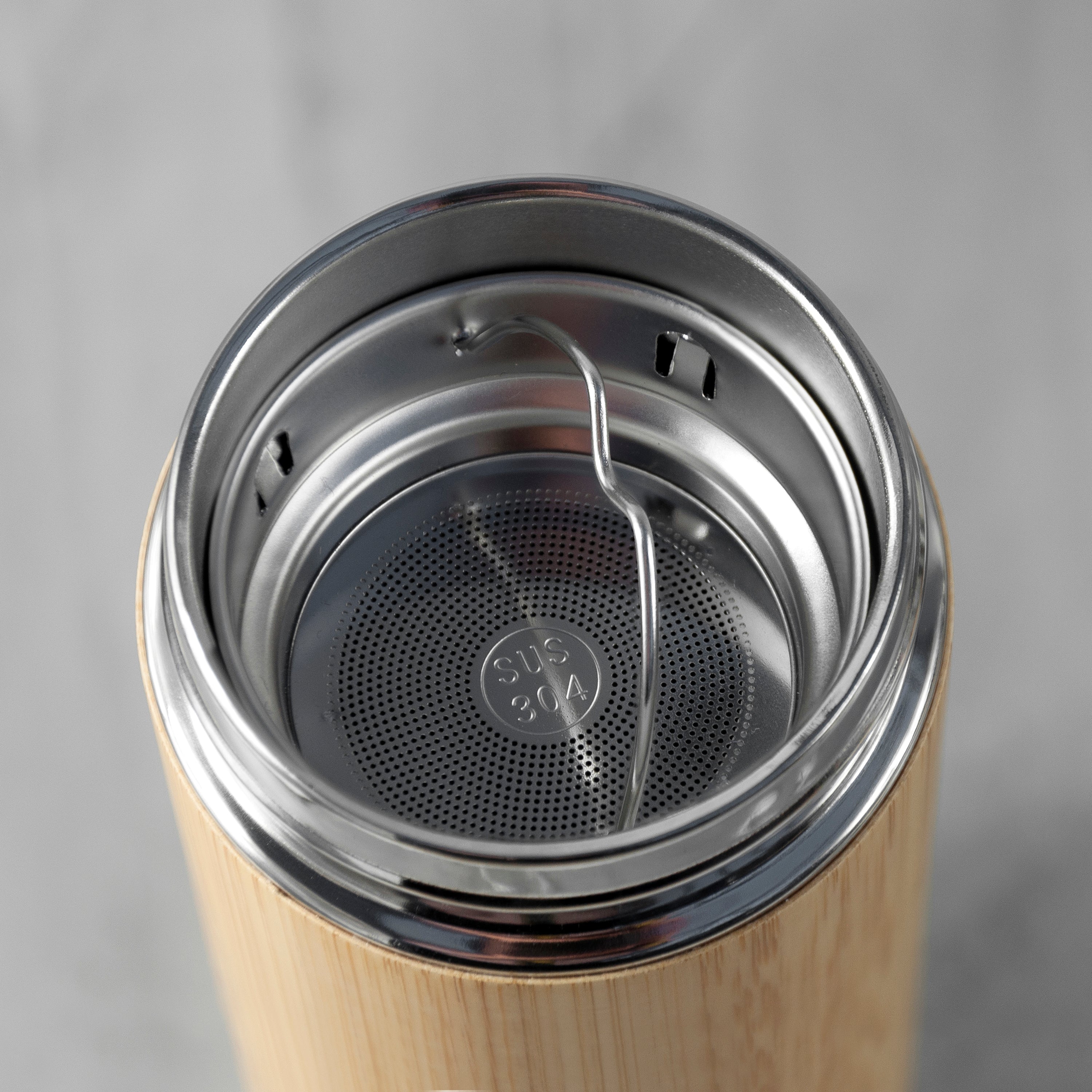 Double Walled Bamboo Vacuum Flask with Tea Strainer