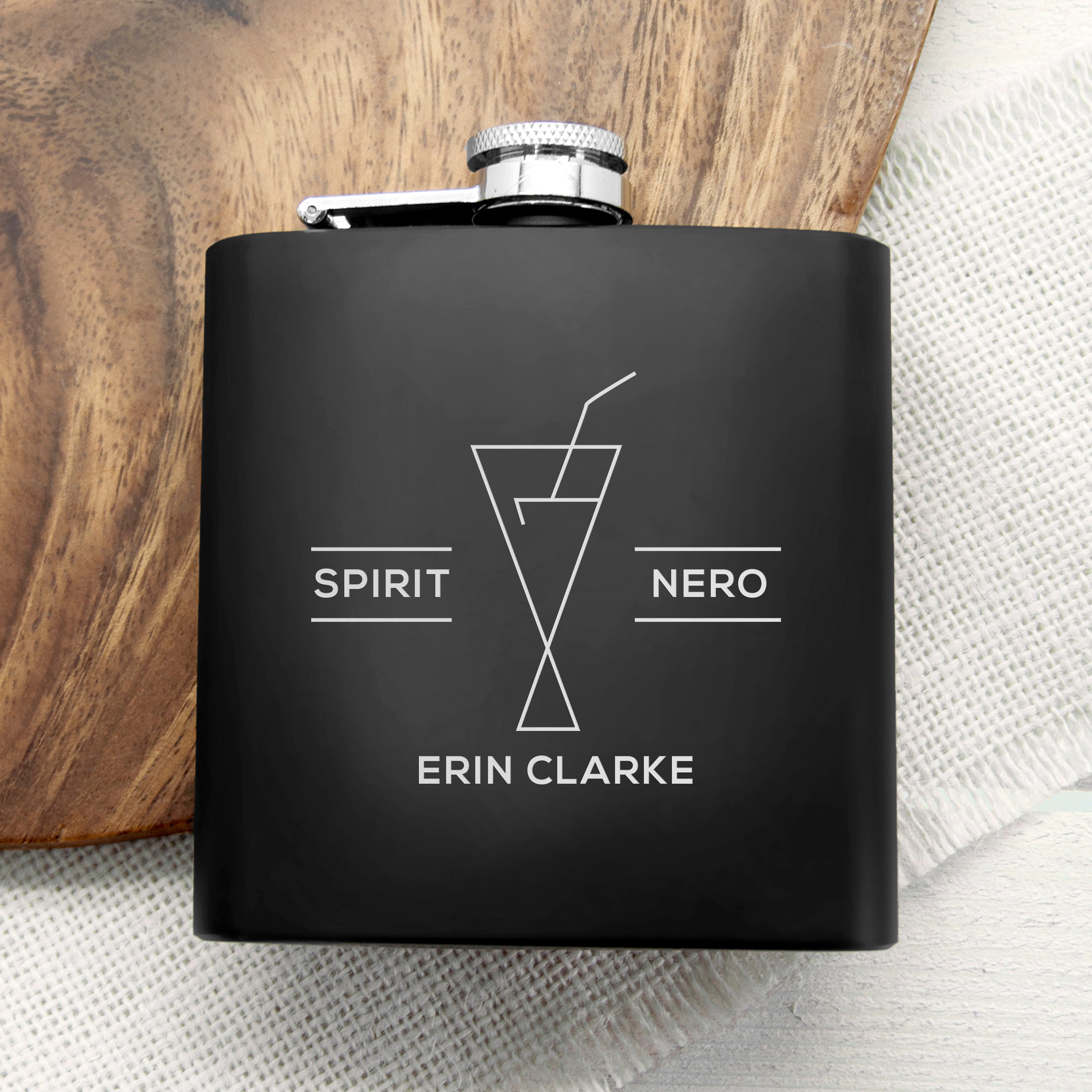 6oz Matte Black Stainless Steel Hip Flask