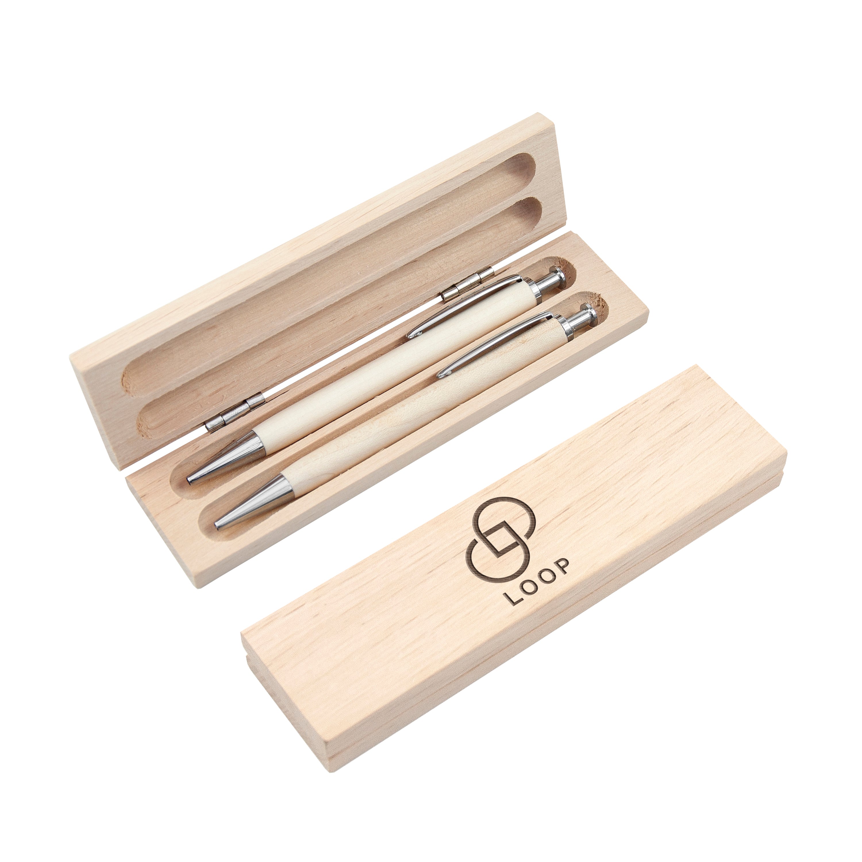 Beech Wood Twin Ballpoint Pen Set