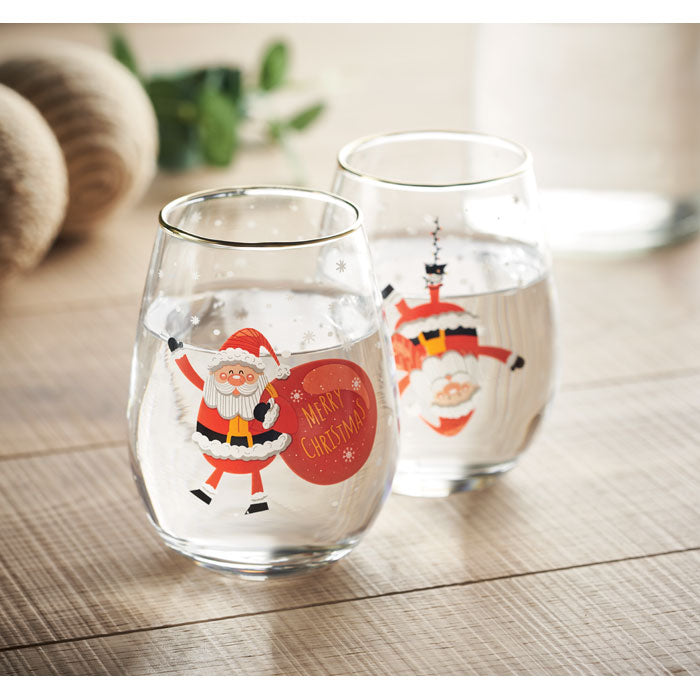 2 Gold Rim Christmas Themed Glasses