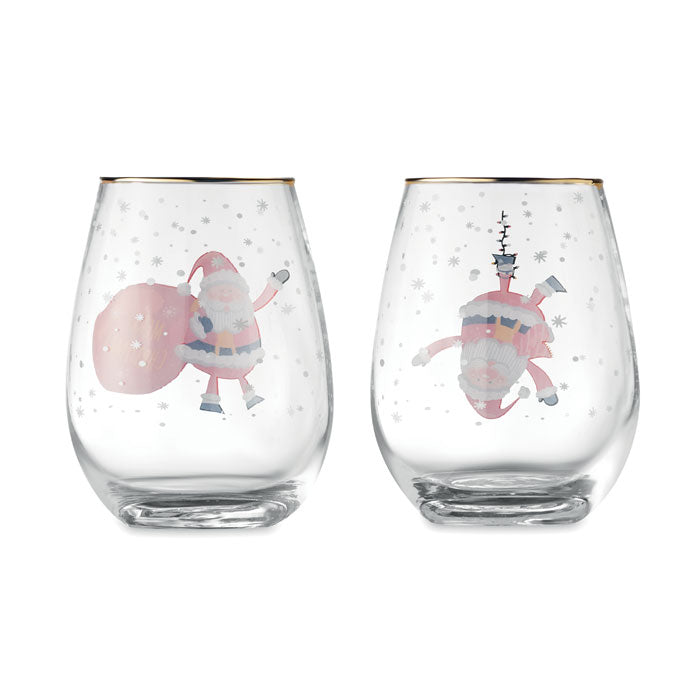2 Gold Rim Christmas Themed Glasses