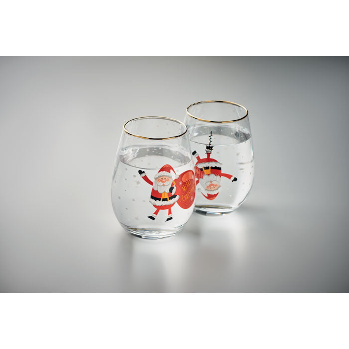 2 Gold Rim Christmas Themed Glasses