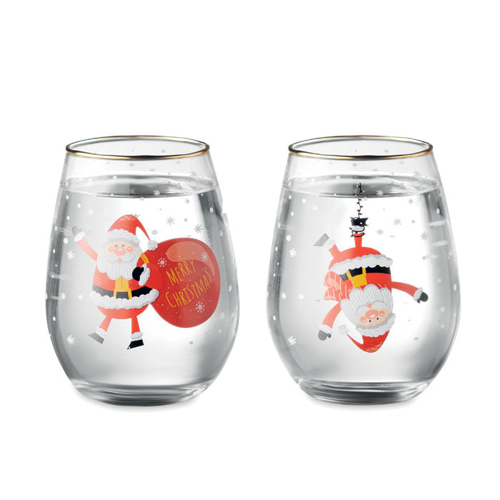 2 Gold Rim Christmas Themed Glasses