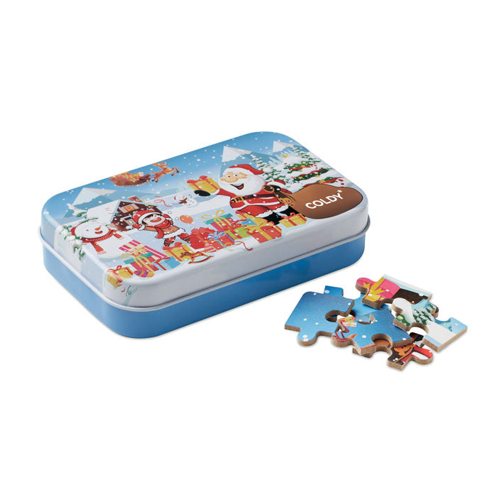 Wooden Christmas Puzzle in Tin Box