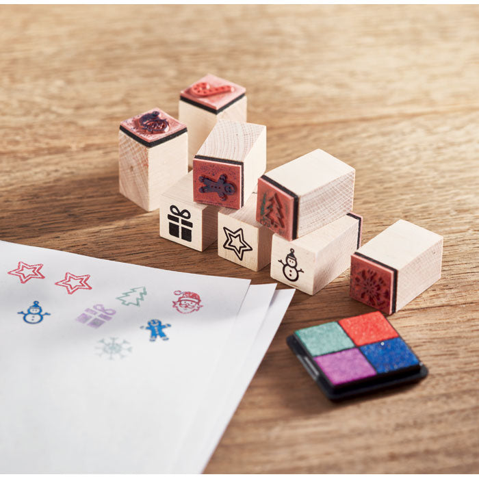 Wooden Christmas Stamps and Inkpad Set