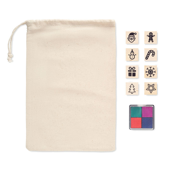 Wooden Christmas Stamps and Inkpad Set