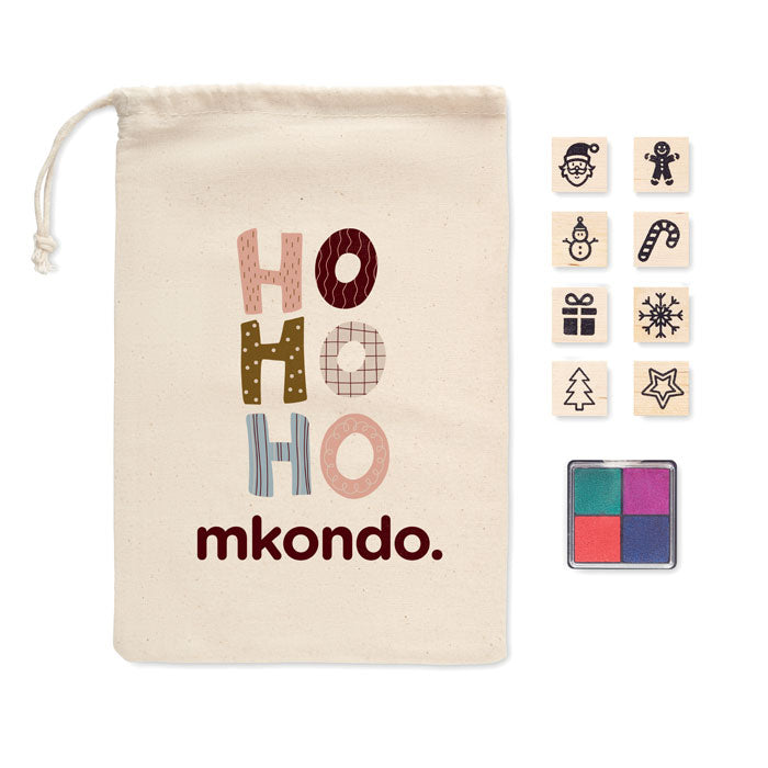 Wooden Christmas Stamps and Inkpad Set
