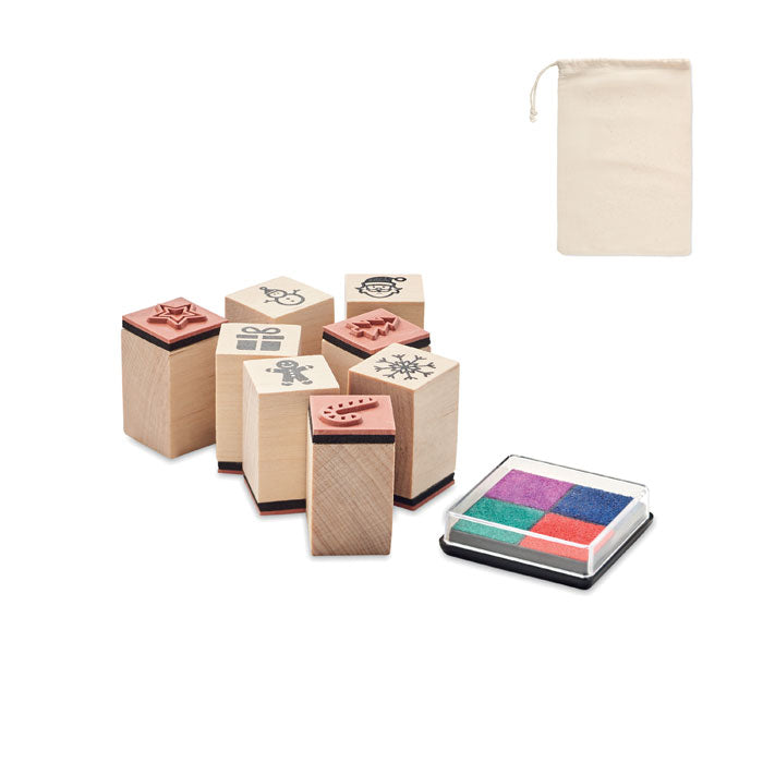 Wooden Christmas Stamps and Inkpad Set