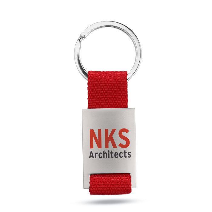 Metal Rectangular Keyring with Coloured Webbing