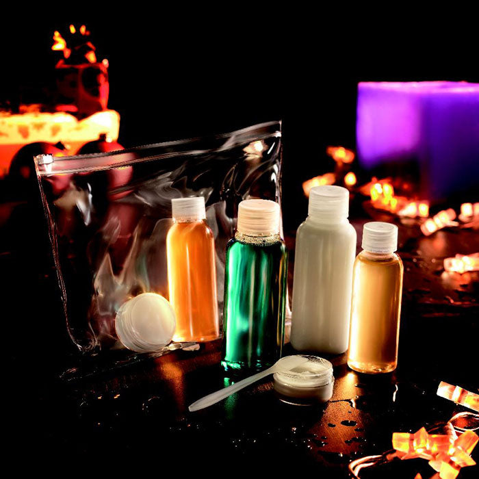 Plane Travel Pouch with Empty Liquid Bottles